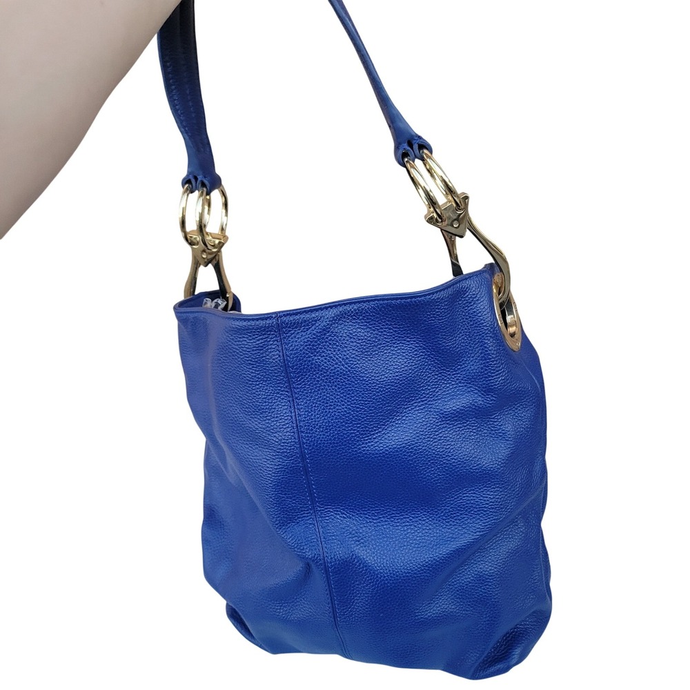 JPK Paris 75 Cobalt Blue Pebbled Leather Hobo Shoulder Bag Gold Hardware Paisley